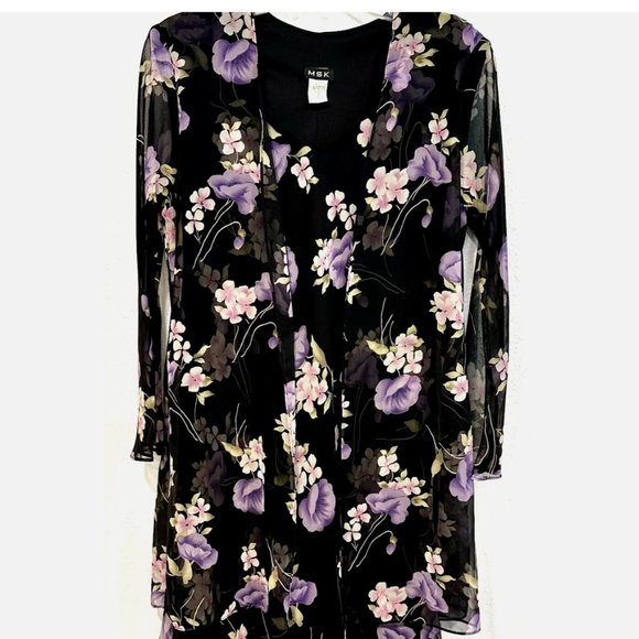 MSK Women's Embellished Floral Print Sheath Dress Black Size Medium
